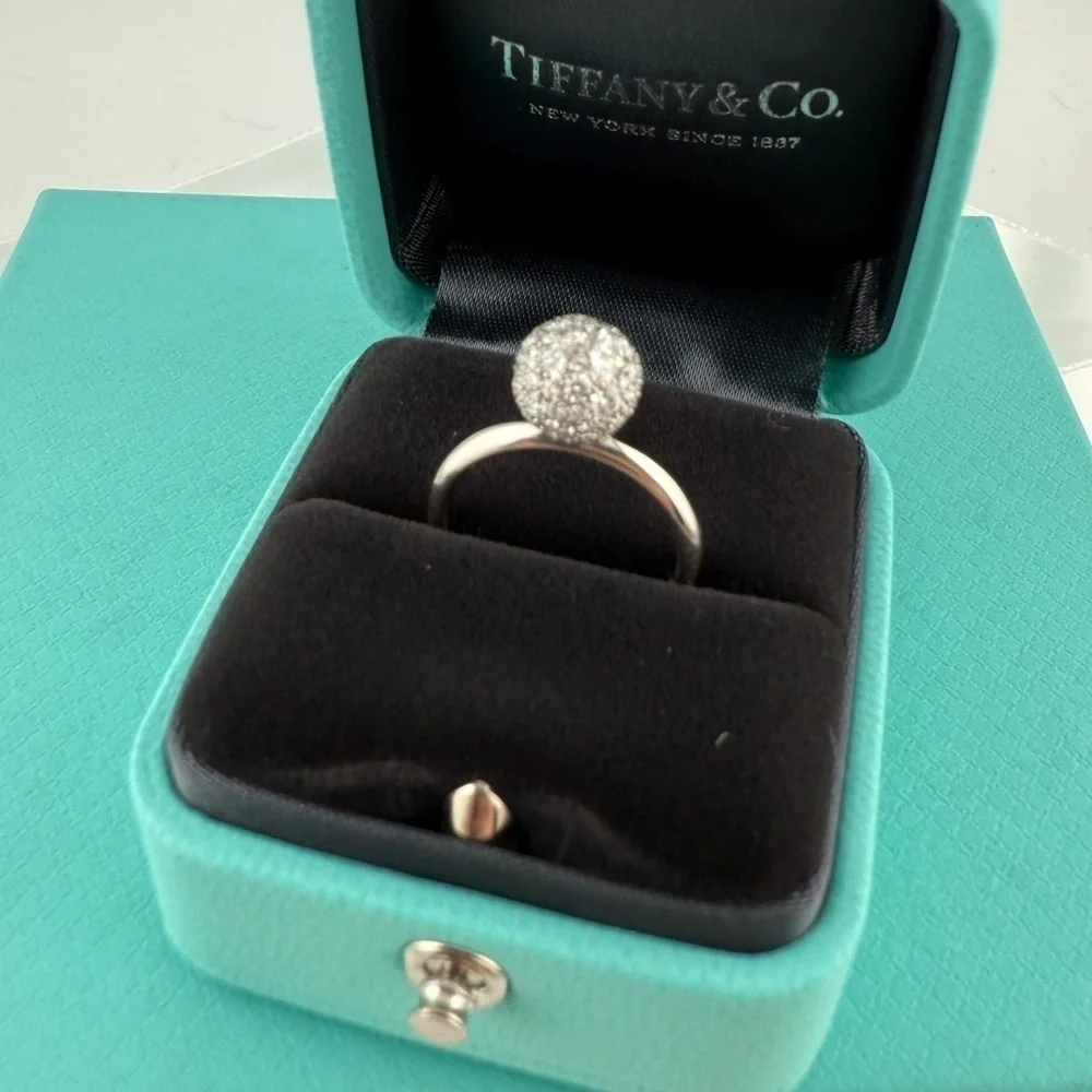 Tiffany & Co. 18k HardWear Ball Pave Diamond Ring Size 5.25